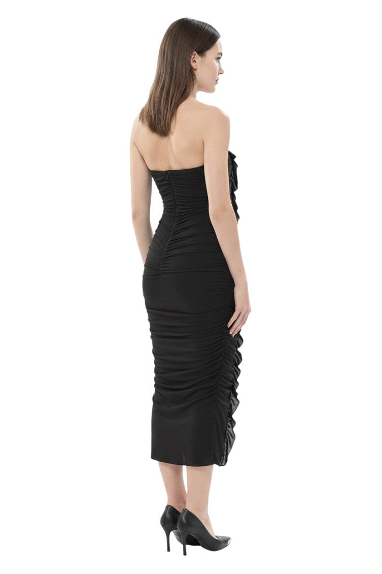 Black Textured Strapless Midi Dress 2