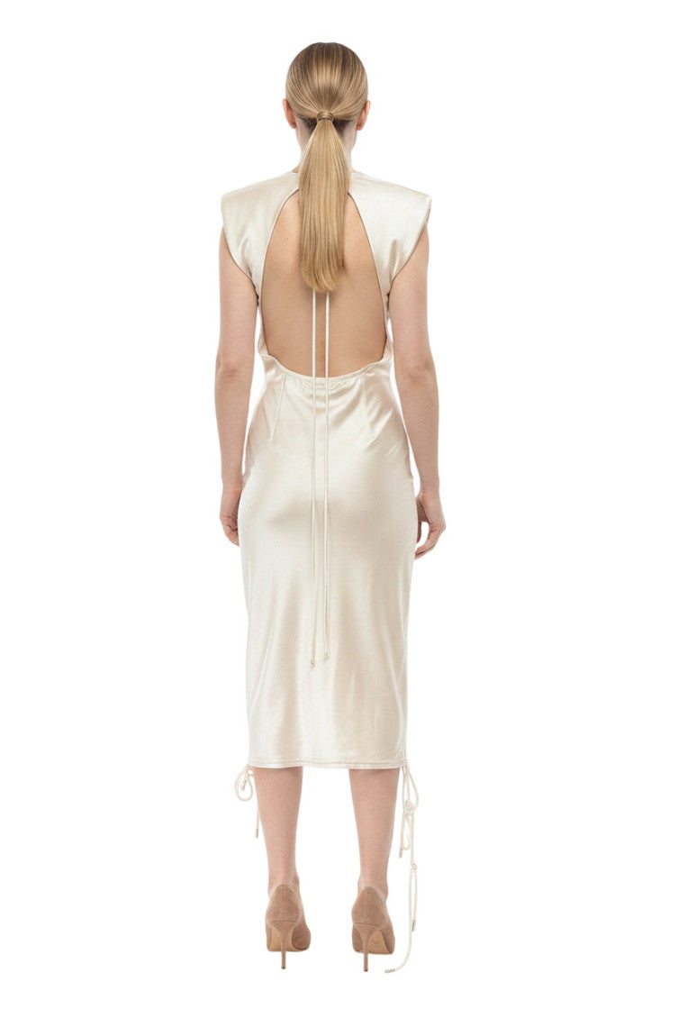 White Round Neck Midi Dress 2