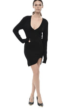 Black V Neck Mini Dress 1