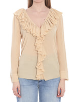 Beige Solid V Neck Top 1