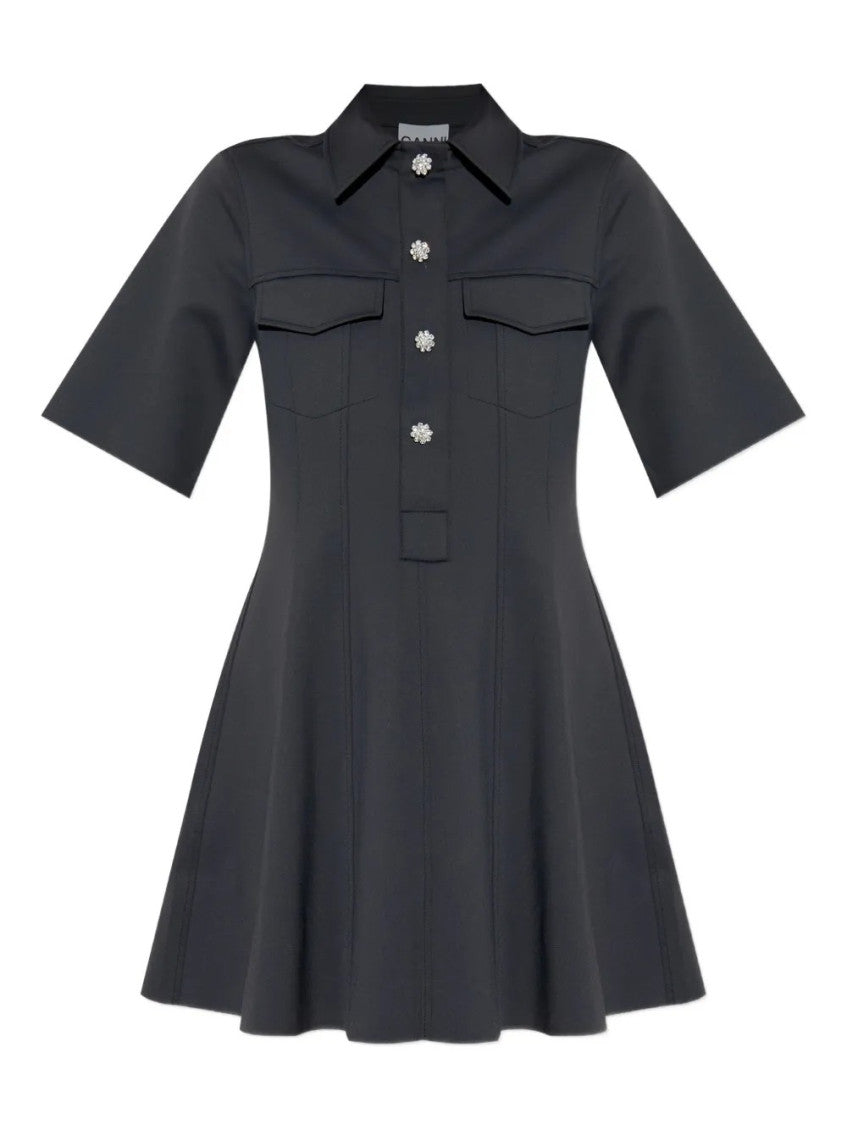 Black Shirt Collar Mini Dress 1