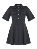 Black Shirt Collar Mini Dress 1