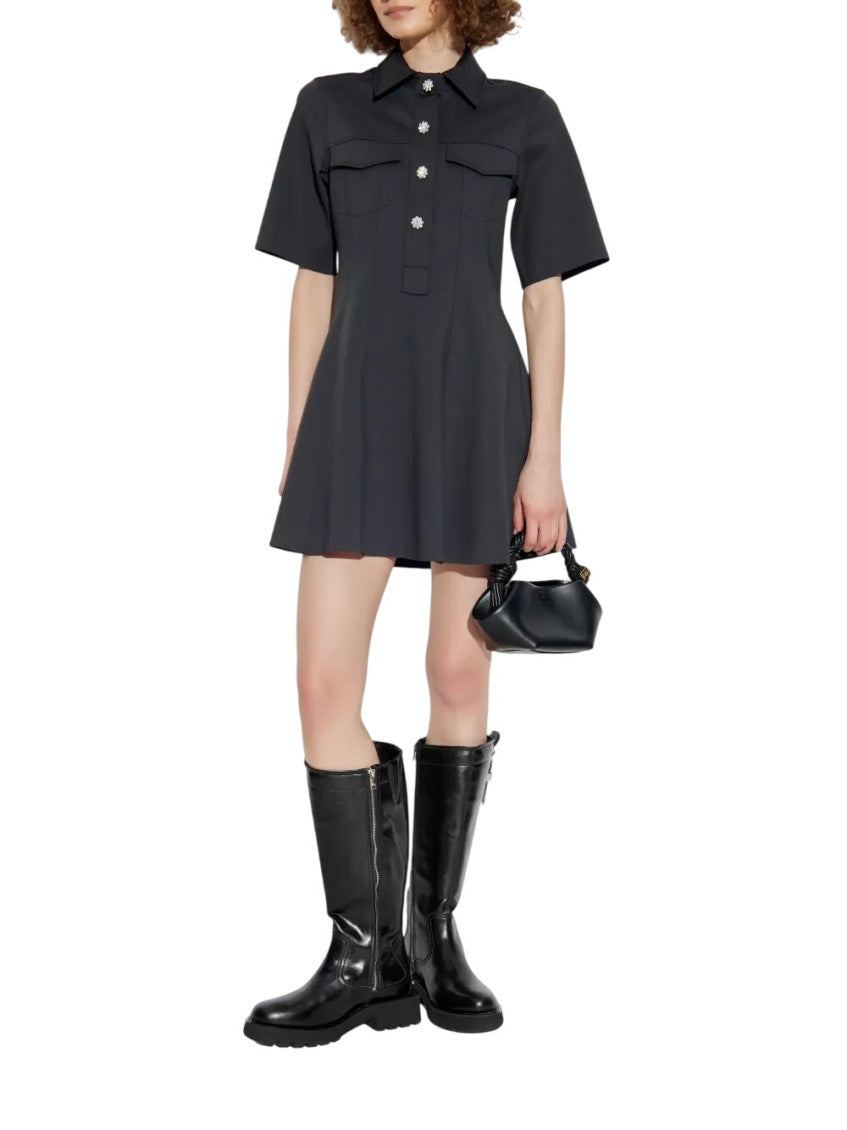 Black Shirt Collar Mini Dress 2