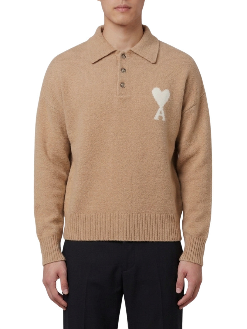 Beige Logo Polo Sweater 1