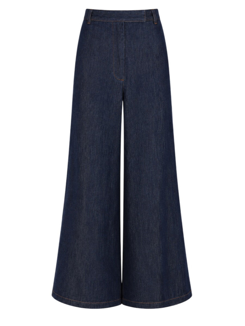 Blue Flared Flat Front Pants 1