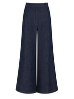 Blue Flared Flat Front Pants 1