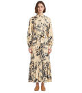 Beige Printed Shirt Collar Midi Dress 1