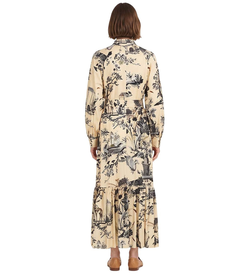 Beige Printed Shirt Collar Midi Dress 2