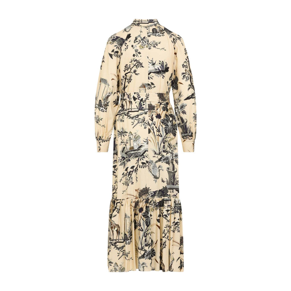 Beige Printed Shirt Collar Midi Dress 4