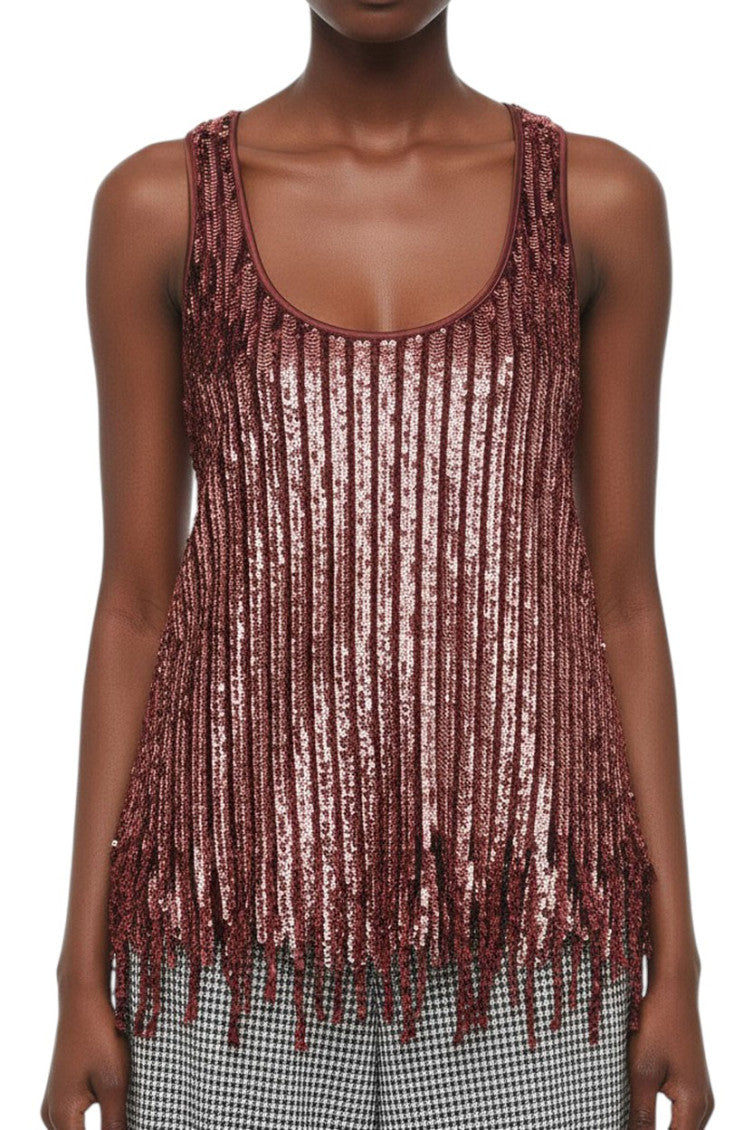 Red Embellished Scoop Neck Top 1