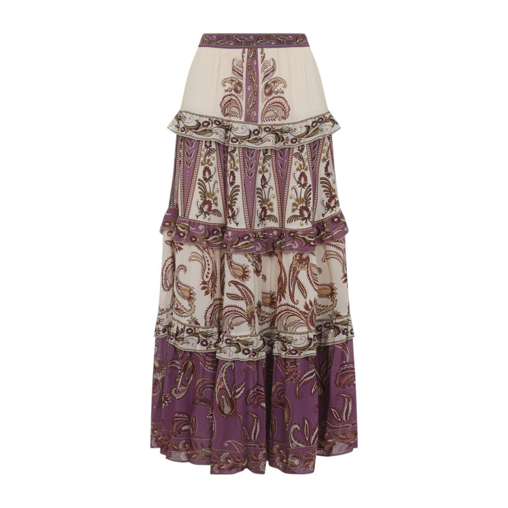 Purple Paisley Calf Length Skirt 1