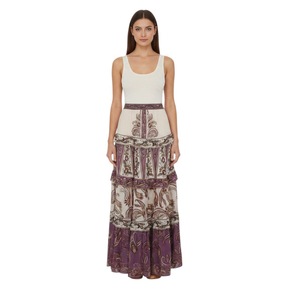 Purple Paisley Calf Length Skirt 2