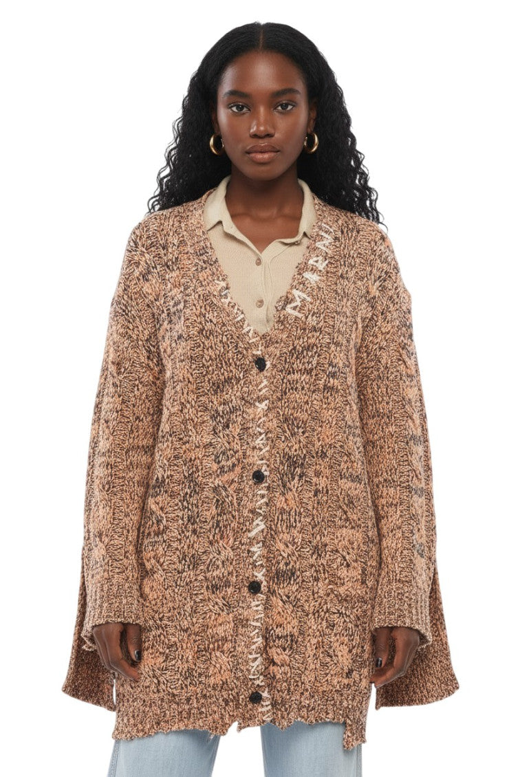 Beige Knitted V Neck Cardigan 1