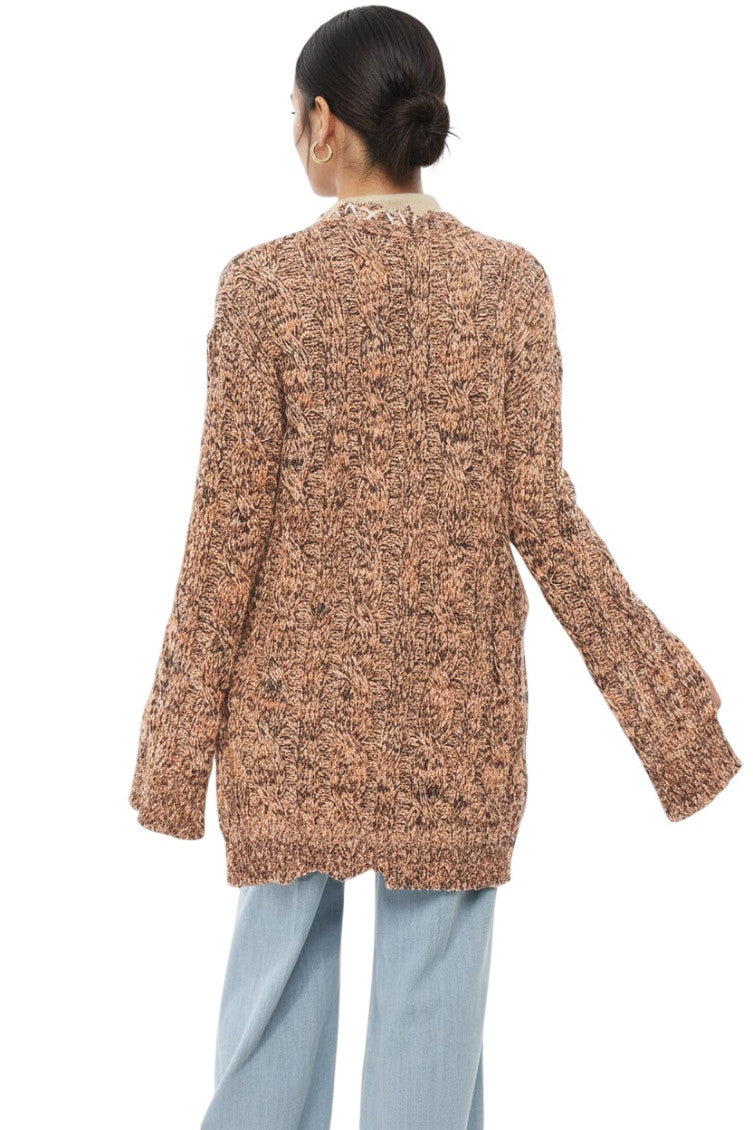 Beige Knitted V Neck Cardigan 2
