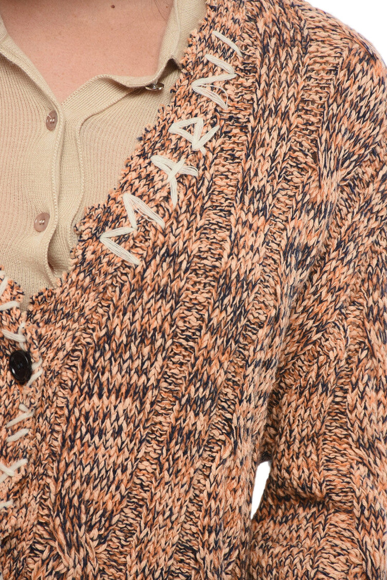 Beige Knitted V Neck Cardigan 3