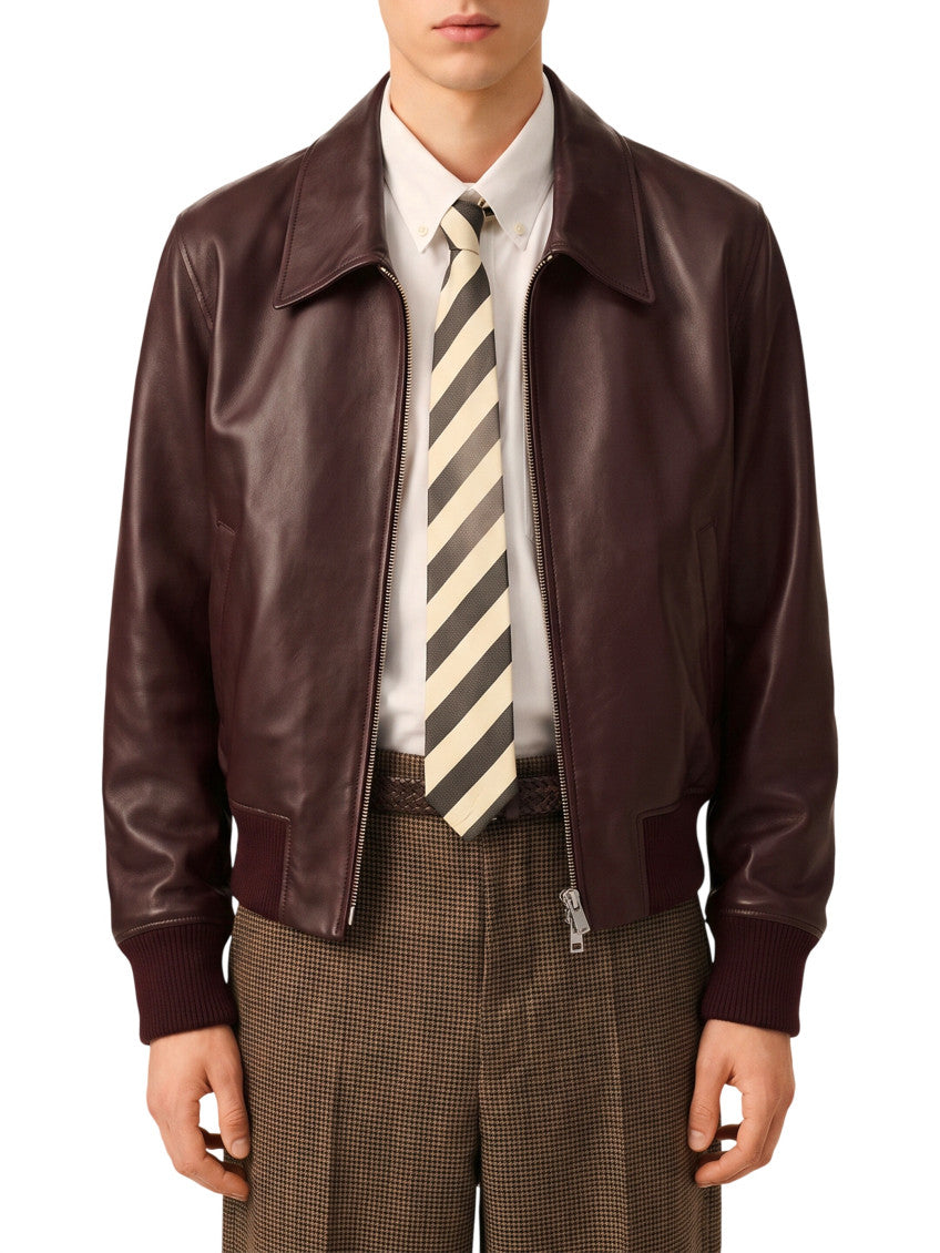 Maroon Solid Leather Jacket 1
