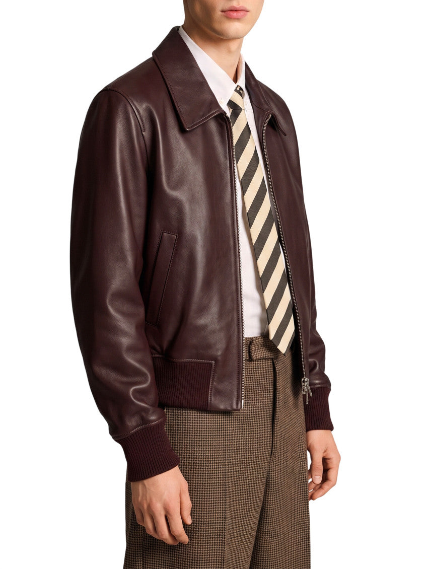 Maroon Solid Leather Jacket 2