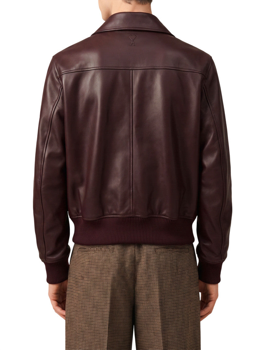 Maroon Solid Leather Jacket 3