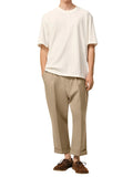 Beige Solid Pleated Trousers 1