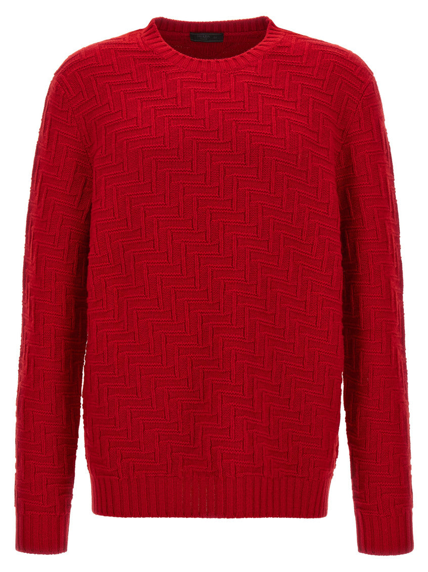 Red Textured Crew Neck Sweater 1