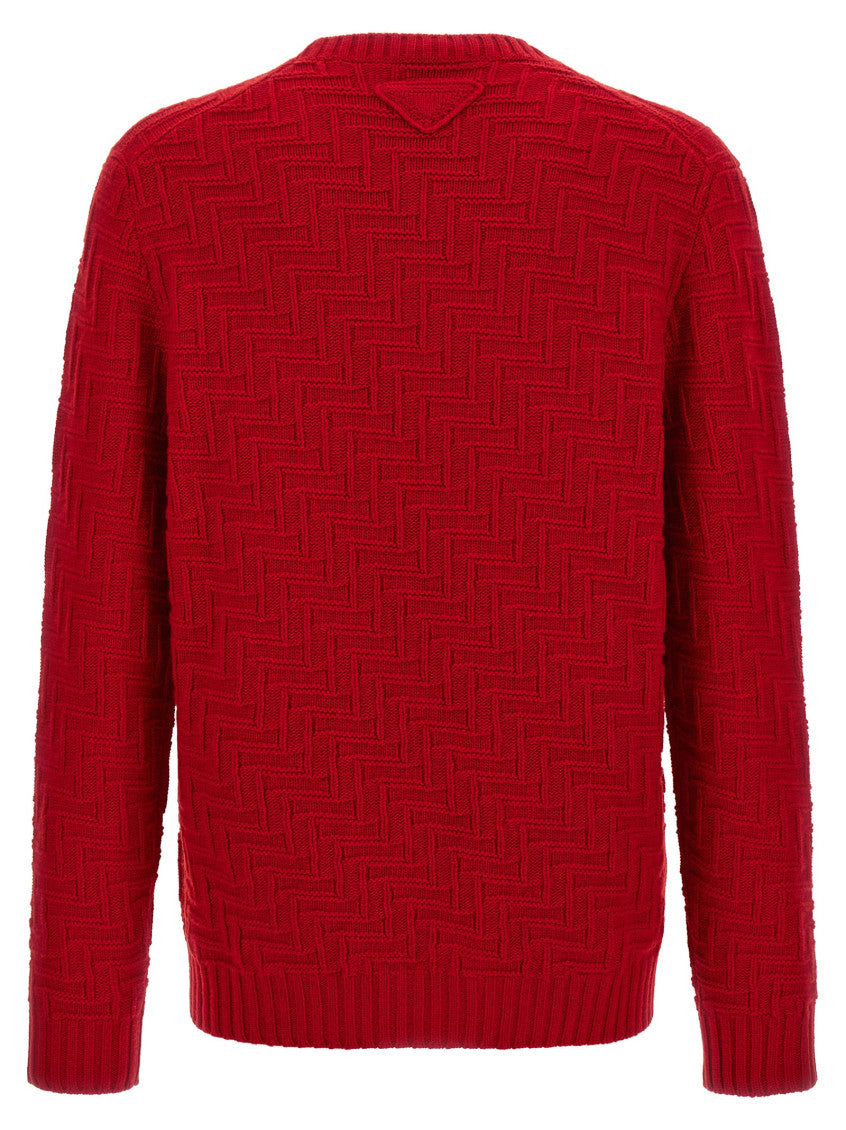 Red Textured Crew Neck Sweater 2