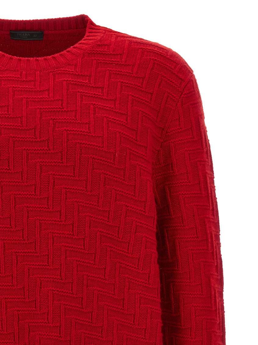 Red Textured Crew Neck Sweater 3