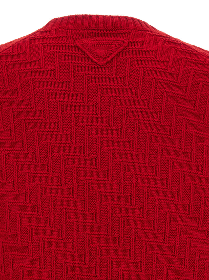 Red Textured Crew Neck Sweater 4