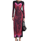 Red Printed Crew Neck Midi Dress 1