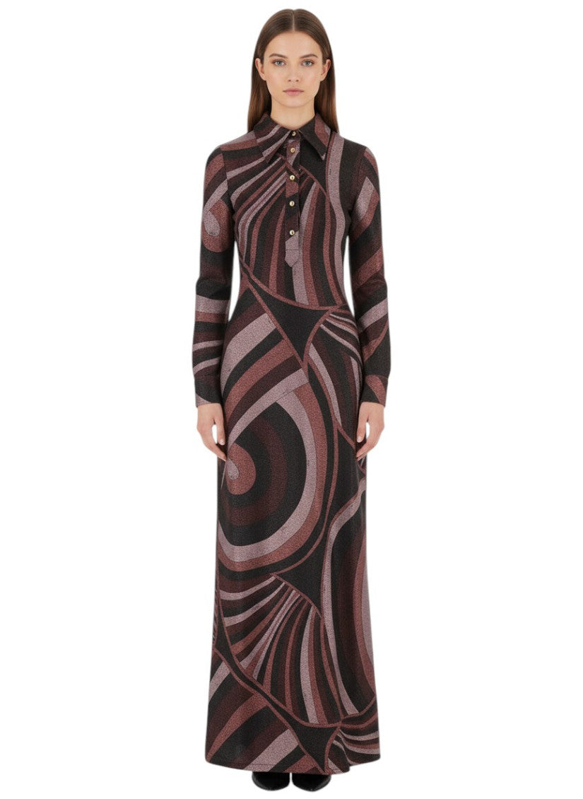 Multi Abstract Shirt Collar Maxi Dress 1