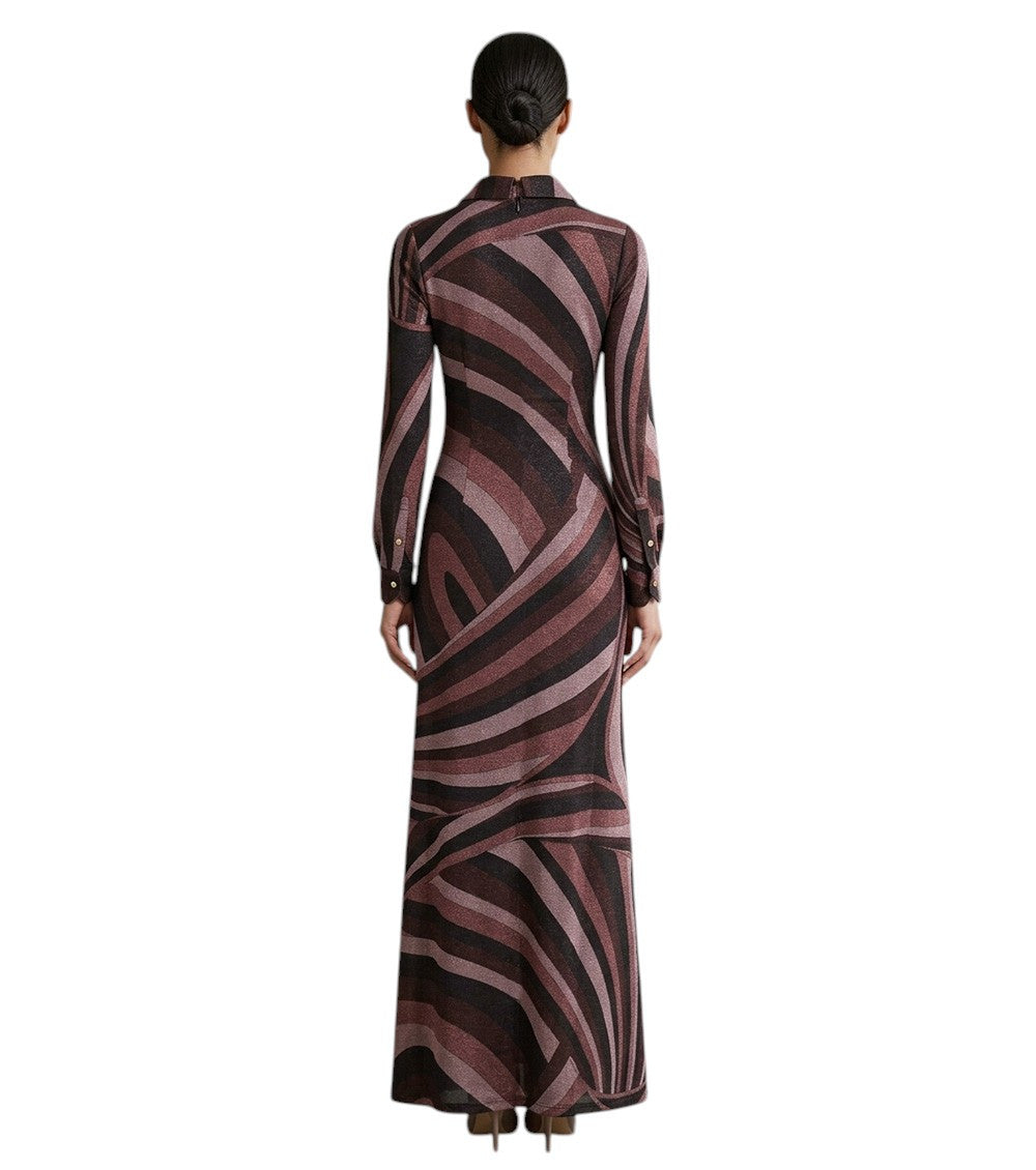 Multi Abstract Shirt Collar Maxi Dress 2