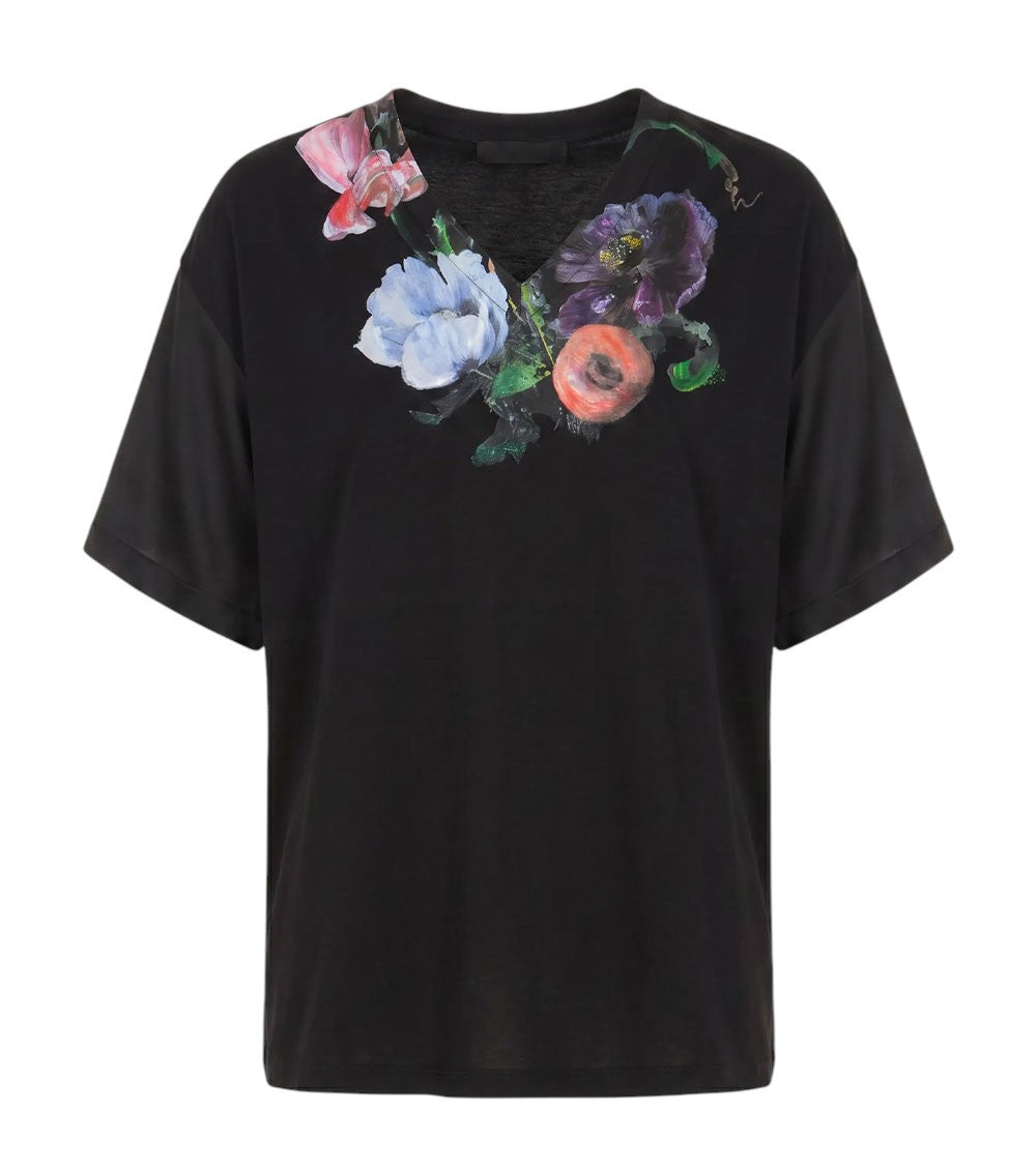 Black Floral Crew Neck T-Shirt 1