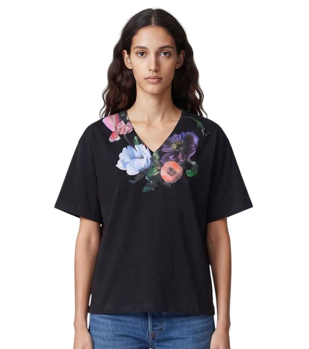 Black Floral Crew Neck T-Shirt 3