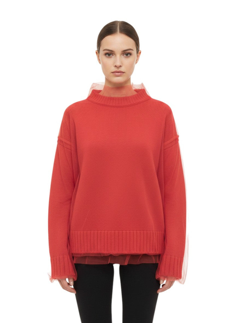 Red Knitted Mock Collar Sweater 1