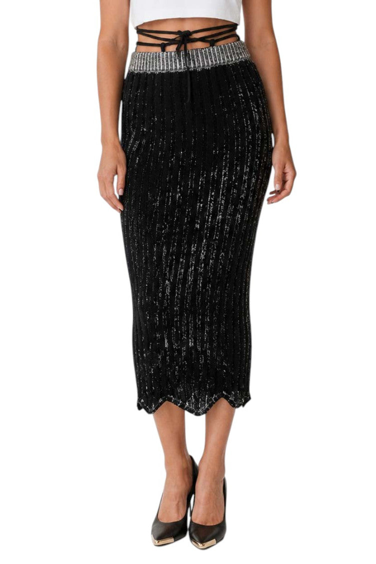 Black Textured Calf Length Skirt 1