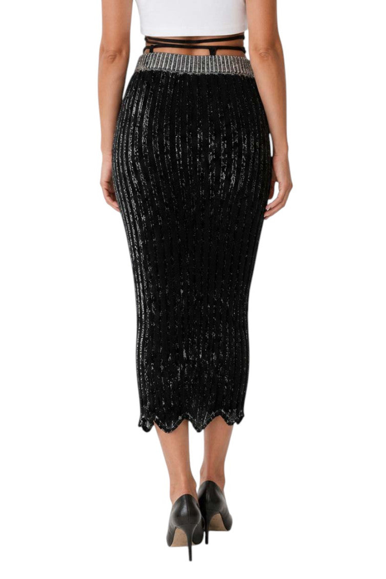 Black Textured Calf Length Skirt 2