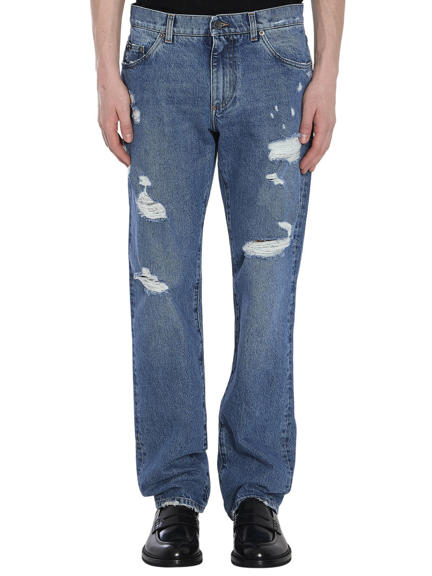 Blue Distressed Mid Rise Jeans 1