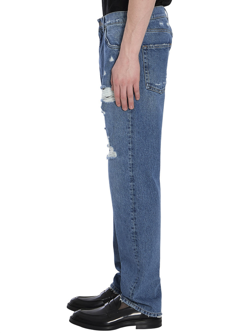 Blue Distressed Mid Rise Jeans 2
