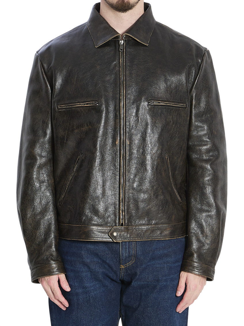 Black Solid Leather Jacket 1