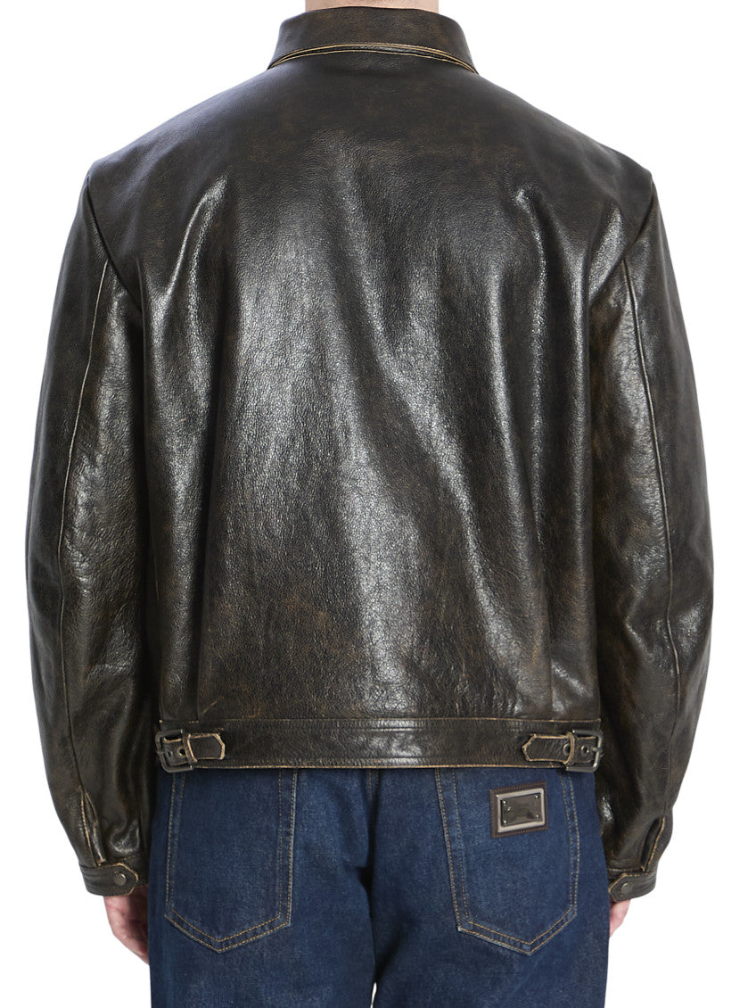 Black Solid Leather Jacket 2