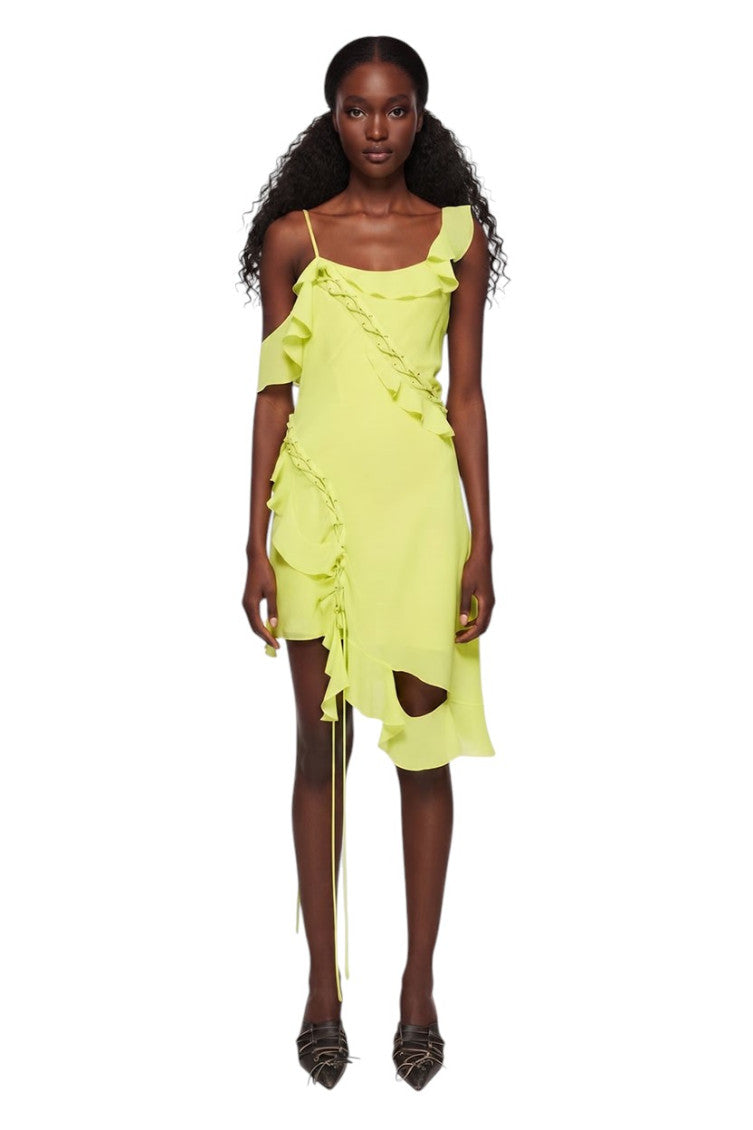 Green Asymmetric Neck Dress 1
