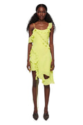 Green Asymmetric Neck Dress 1