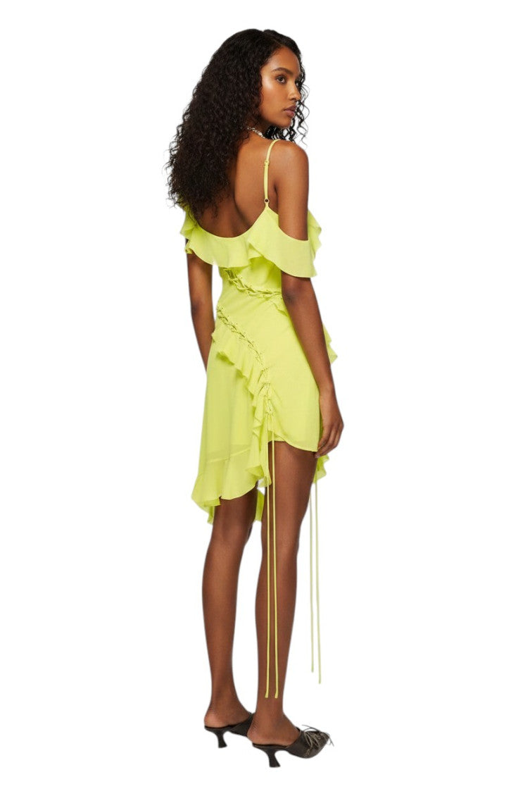 Green Asymmetric Neck Dress 2