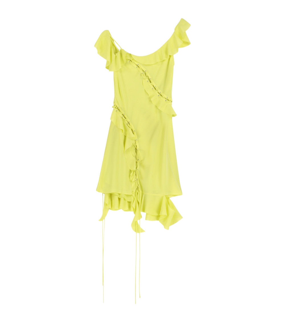 Green Asymmetric Neck Dress 3