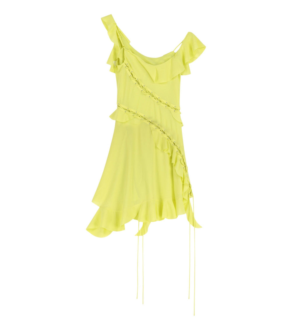 Green Asymmetric Neck Dress 4