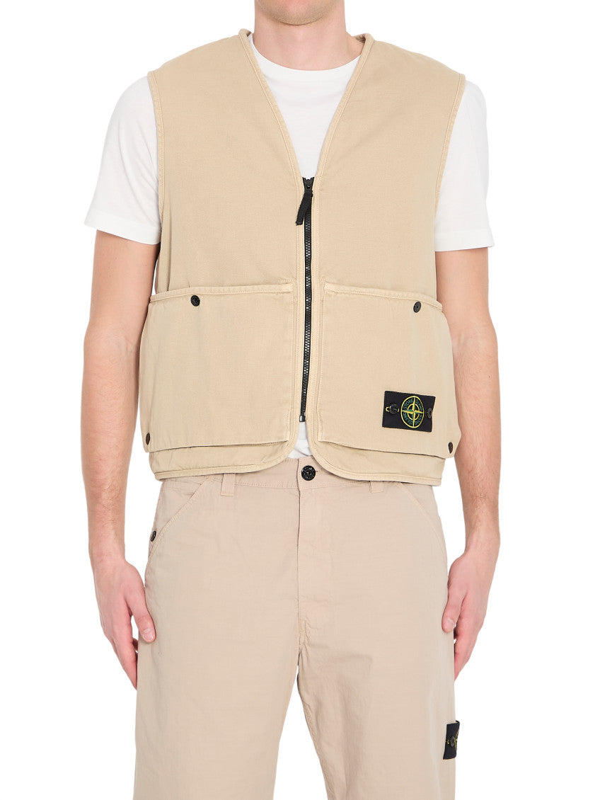 Beige V Neck Sleeveless Jacket 1