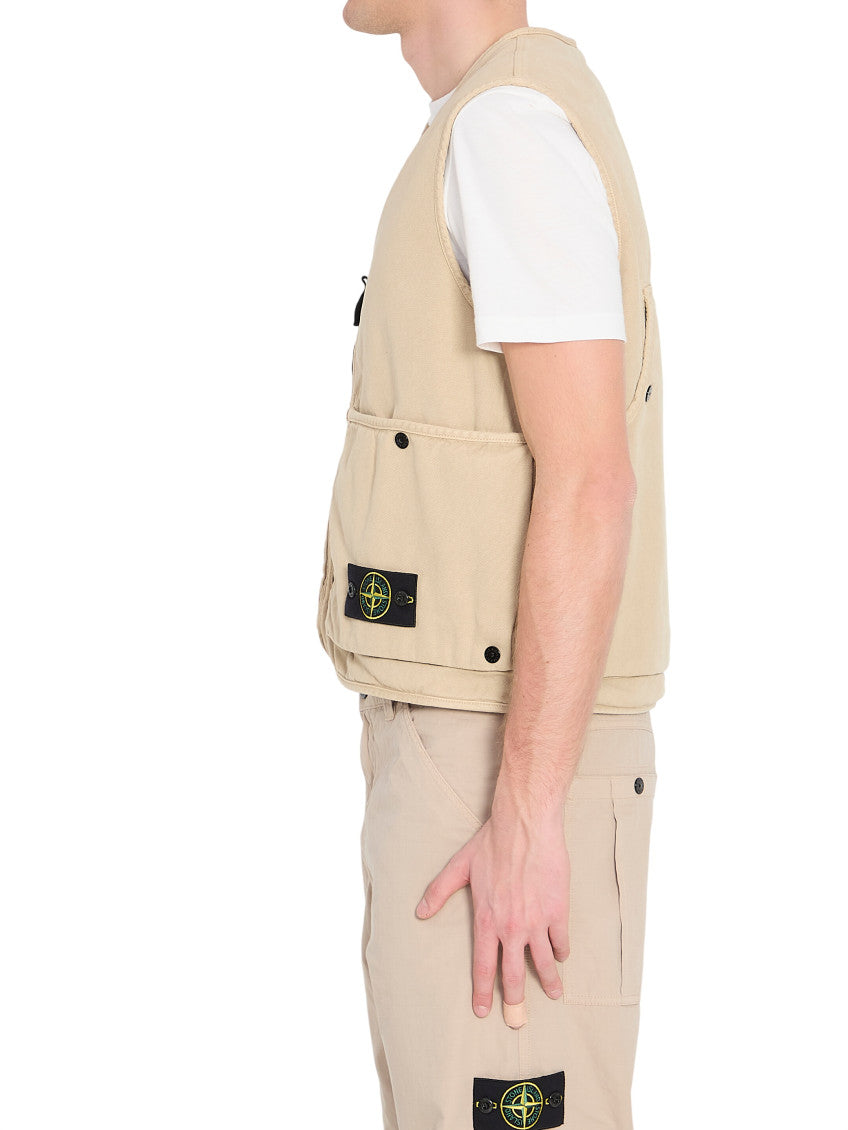 Beige V Neck Sleeveless Jacket 2