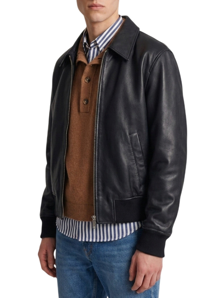 Black Solid Leather Jacket 2