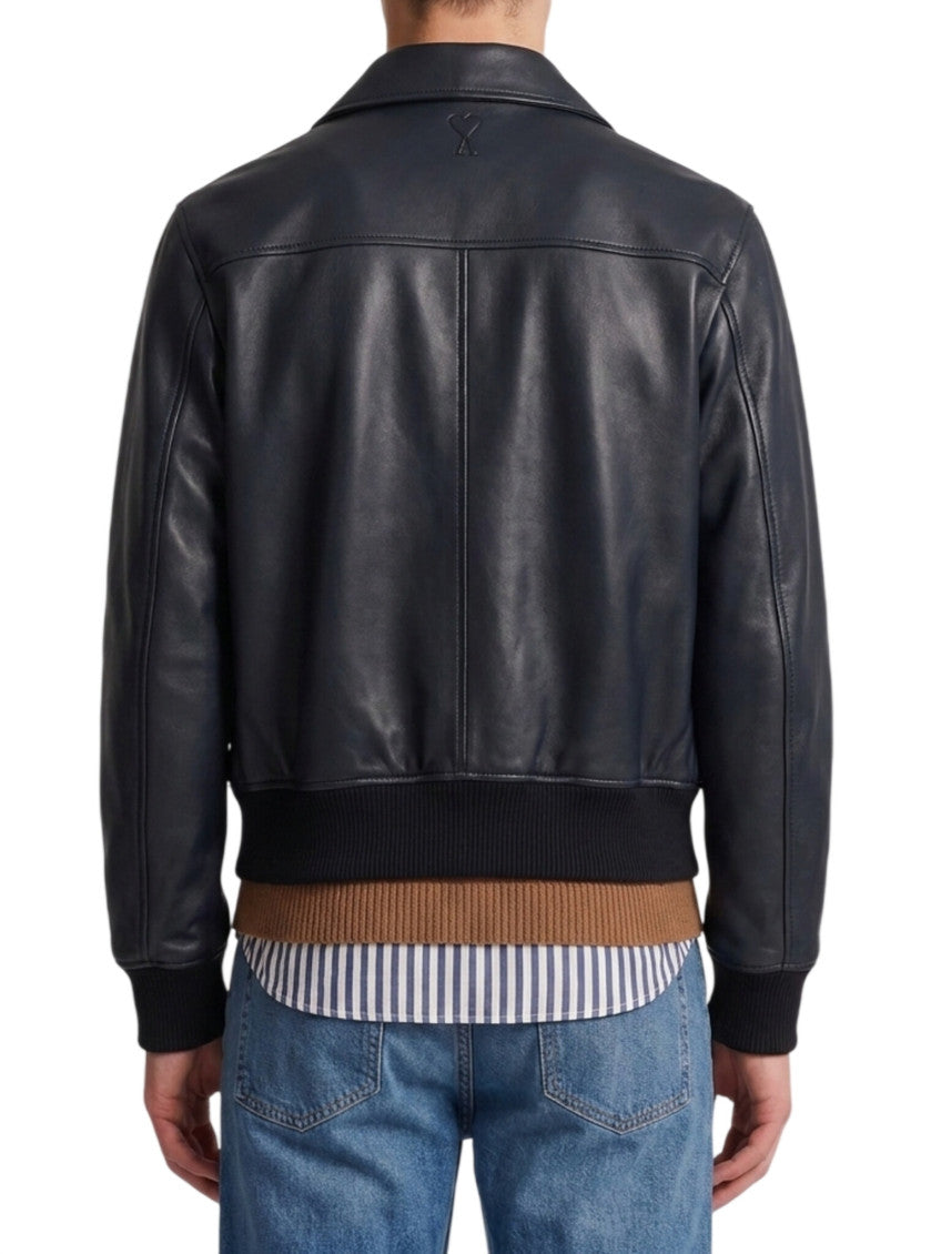 Black Solid Leather Jacket 3