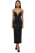 Black V Neck Midi Dress 1
