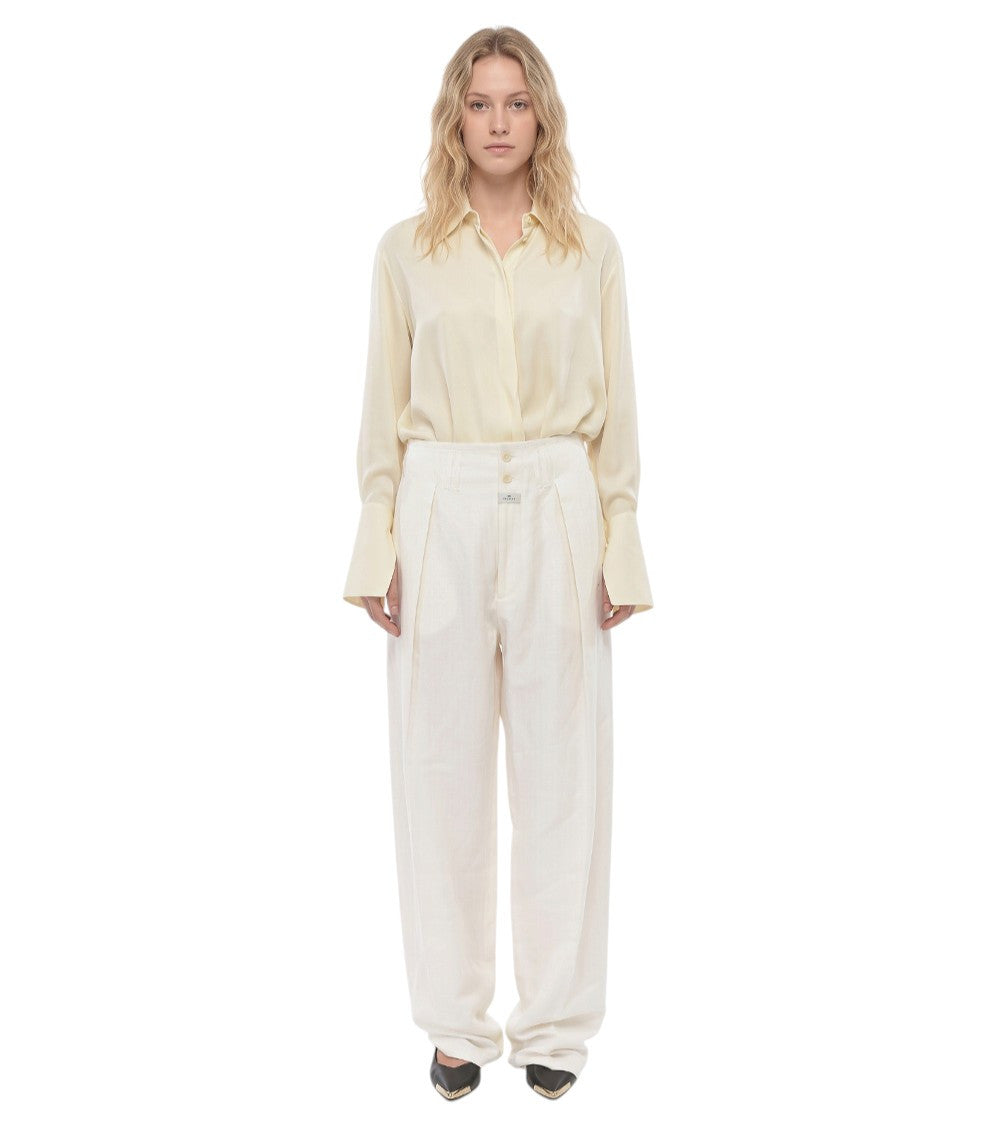 White Loose Pleated Pants 1